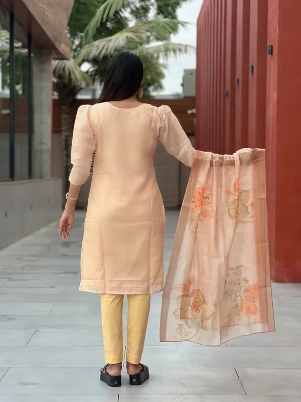 Beige_Chanderi_Cotton_Premium_&_Elegant_Straight_Kurti_With_Dupatta_Set_For_Women