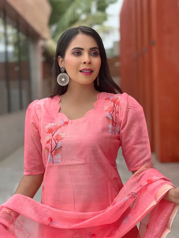 Peach_Chanderi_Cotton_Premium_&_Elegant_Straight_Kurti_With_Dupatta_Set_For_Women