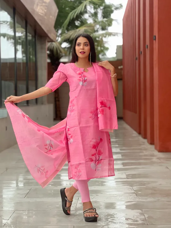 Pink_Chanderi_Cotton_Premium_&_Elegant_Straight_Kurti_With_Dupatta_Set_For_Women
