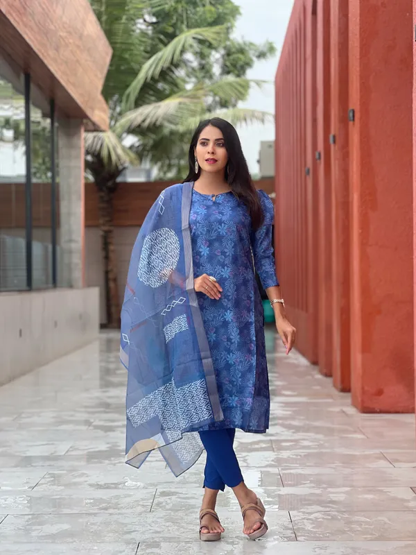 Blue_Chanderi_Cotton_Premium_&_Elegant_Straight_Kurti_With_Dupatta_Set_For_Women