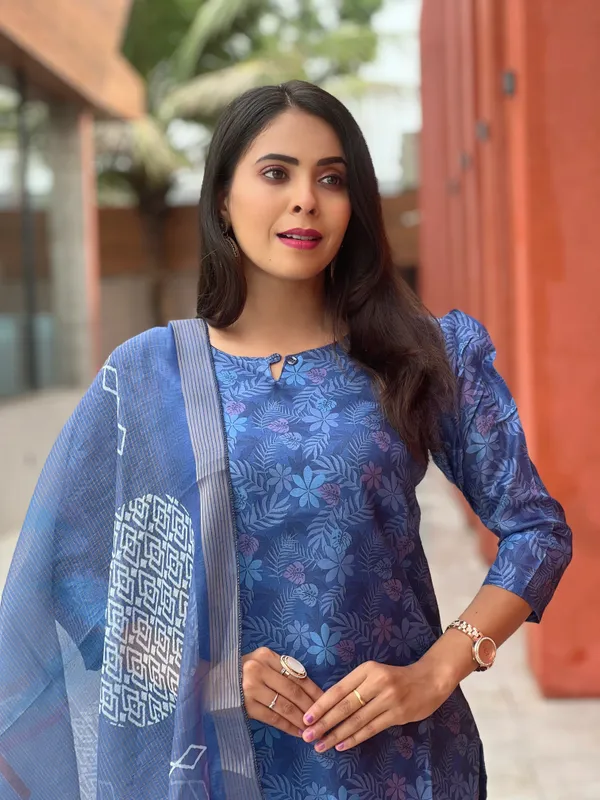 Blue_Chanderi_Cotton_Premium_&_Elegant_Straight_Kurti_With_Dupatta_Set_For_Women