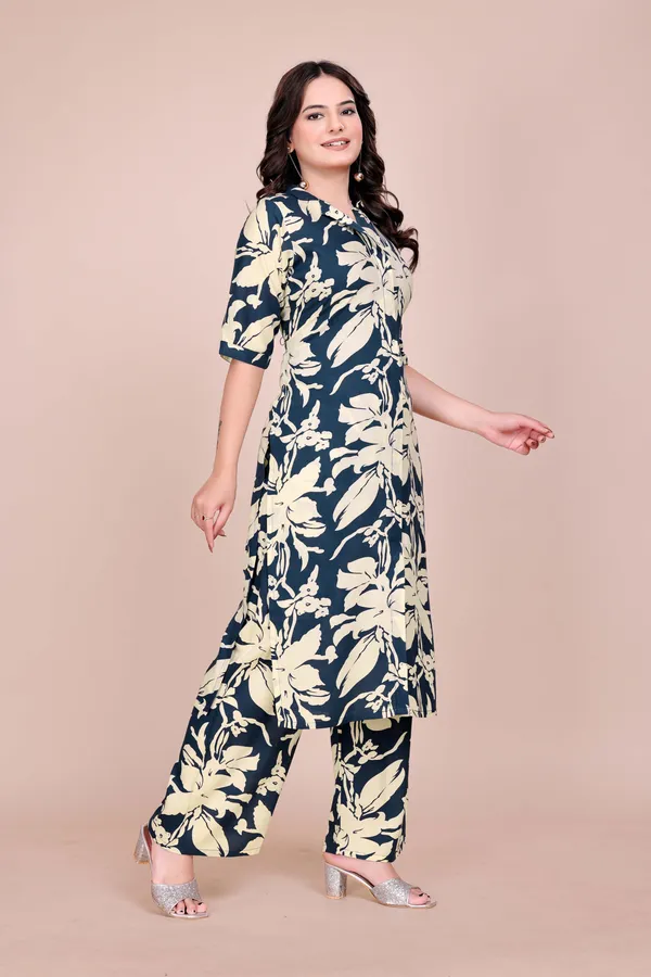 Blue_Cotton_Premium_&_Elegant_Straight_Kurti_&_Pants_Set_For_Women