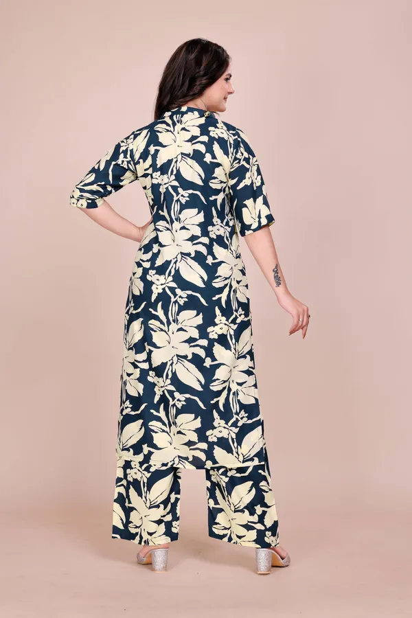 Blue_Cotton_Premium_&_Elegant_Straight_Kurti_&_Pants_Set_For_Women