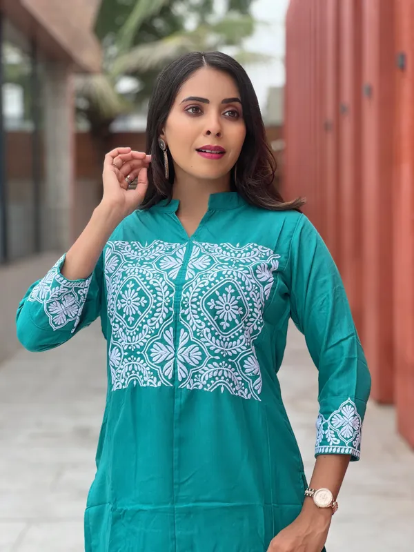 Rama_Cotton_Slub_Premium_&_Elegant_Straight_Kurti_&_Pants_Set_For_Women