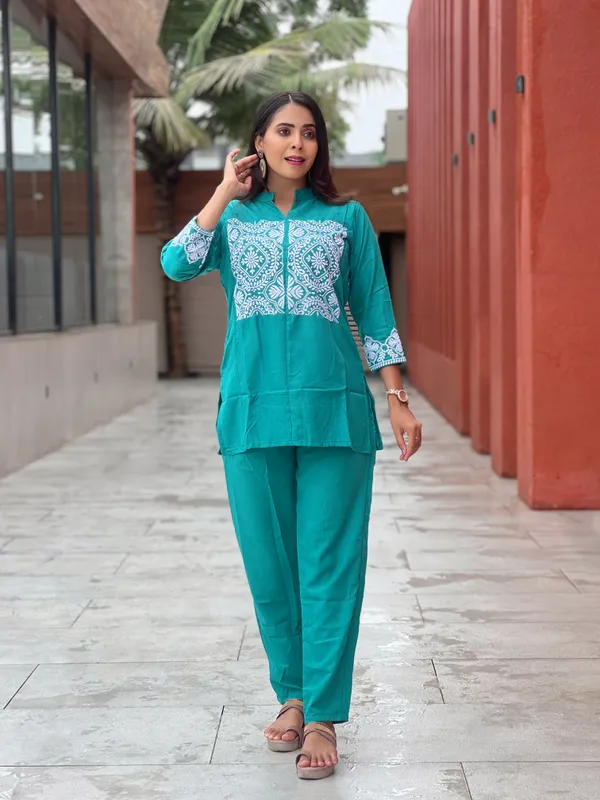 Rama_Cotton_Slub_Premium_&_Elegant_Straight_Kurti_&_Pants_Set_For_Women