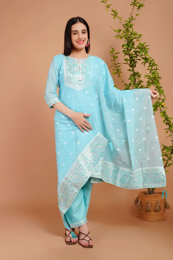 Light_Blue_Stylish_Elegant_Design_Kurti_With_Pant_&_Dupatta_Set_For_Women