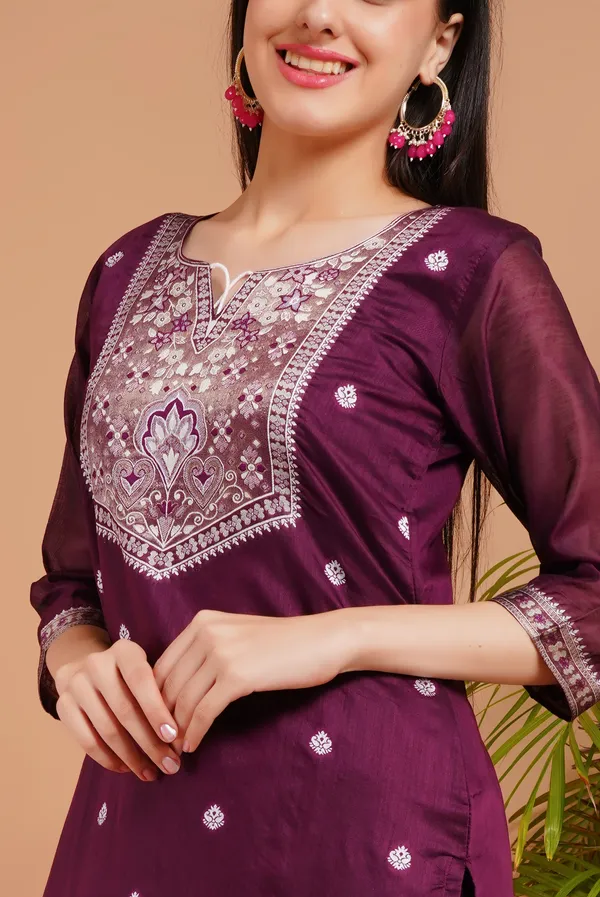 Wine_Stylish_Elegant_Design_Kurti_With_Pant_&_Dupatta_Set_For_Women