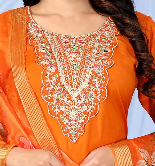 Orange_Cotton_Blend_Premium_&_Elegant_Straight_Kurti_With_Dupatta_Set_For_Women