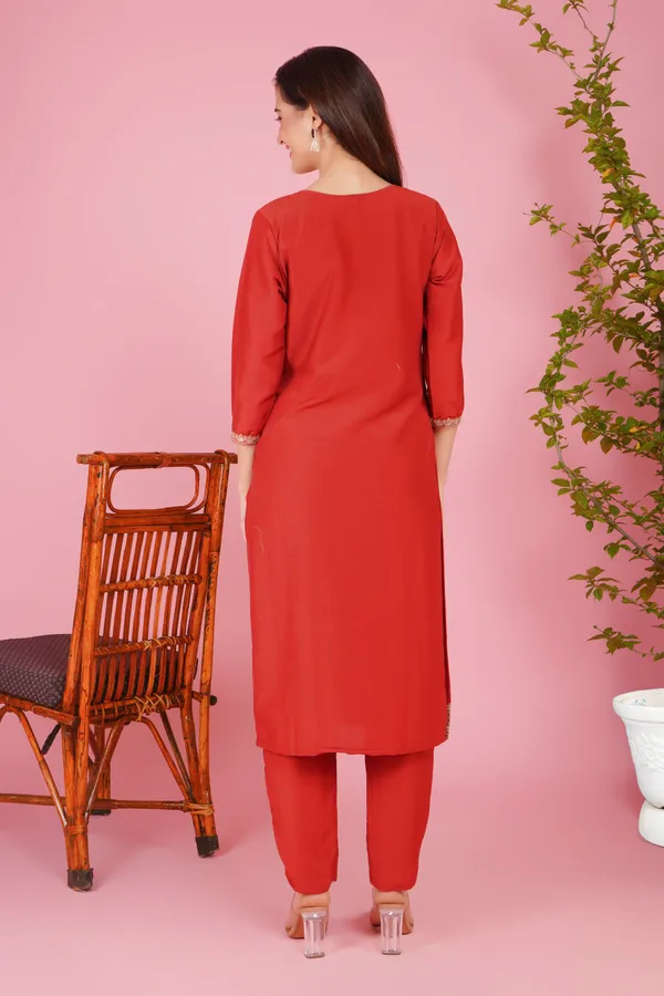orange_Cotton_Blend_Premium_&_Elegant_Straight_Kurti_With_Dupatta_Set_For_Women