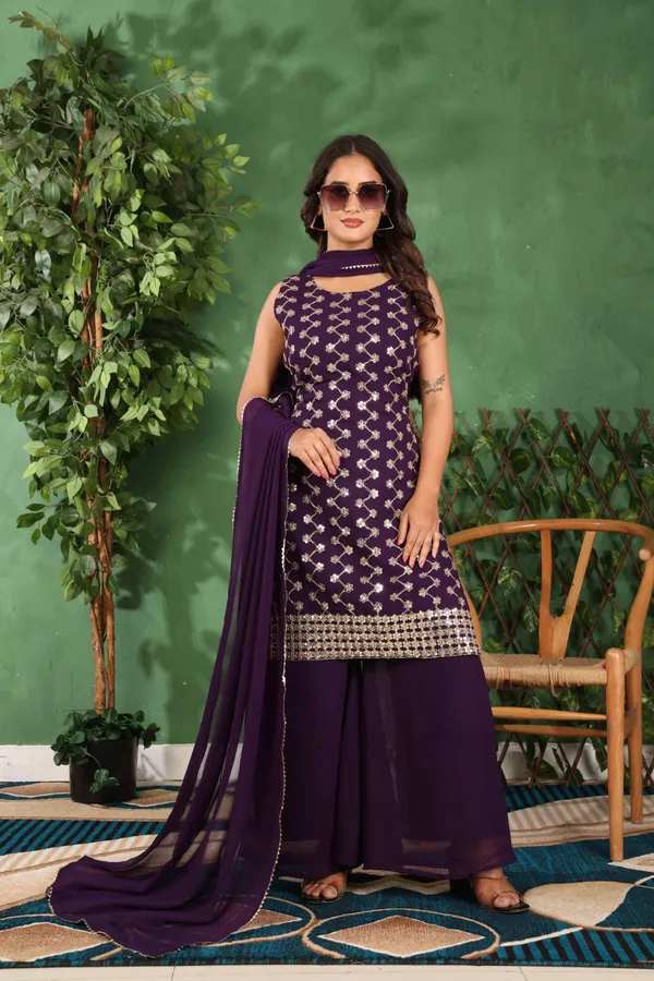 Purple_Elegant_Georgette_Kurti_Set_With_Golden_Embroidery_&_Matching_Dupatta_For_Women