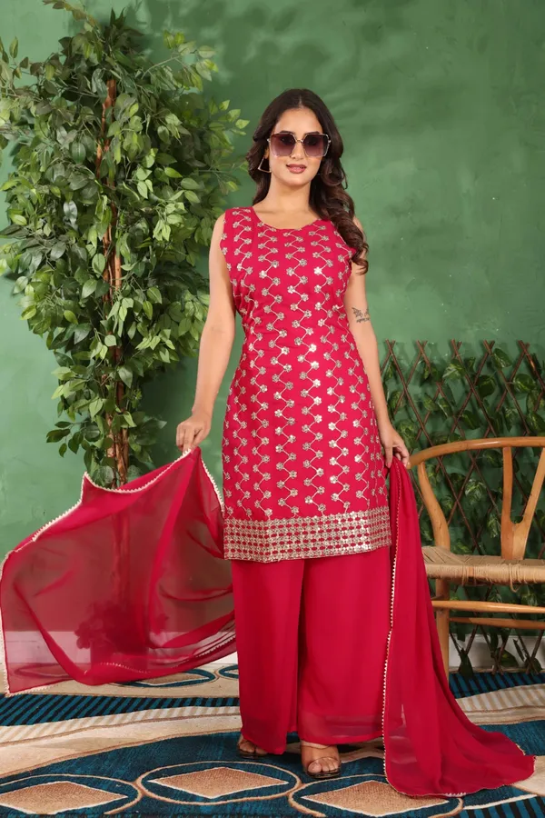 Rani_Elegant_Georgette_Kurti_Set_With_Golden_Embroidery_&_Matching_Dupatta
For_Women