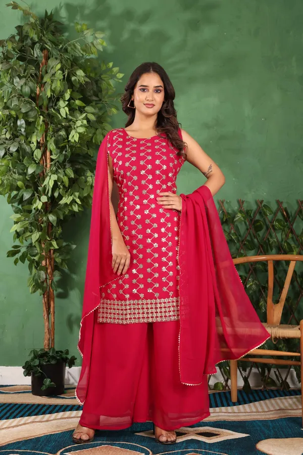 Rani_Elegant_Georgette_Kurti_Set_With_Golden_Embroidery_&_Matching_Dupatta
For_Women