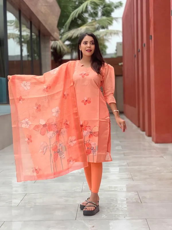 Orange_Chanderi_Silk_Premium_&_Elegant_Straight_Kurti_With_Dupatta_Set_For_Women