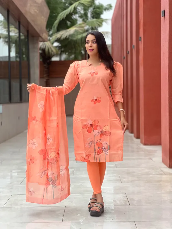 Orange_Chanderi_Silk_Premium_&_Elegant_Straight_Kurti_With_Dupatta_Set_For_Women