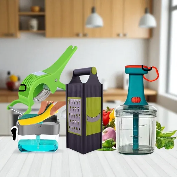 Multicolor_Chopper,_Cutter_&_Peeler,_Slicer,_Soap_Dispenser_(Set_Of_4)
