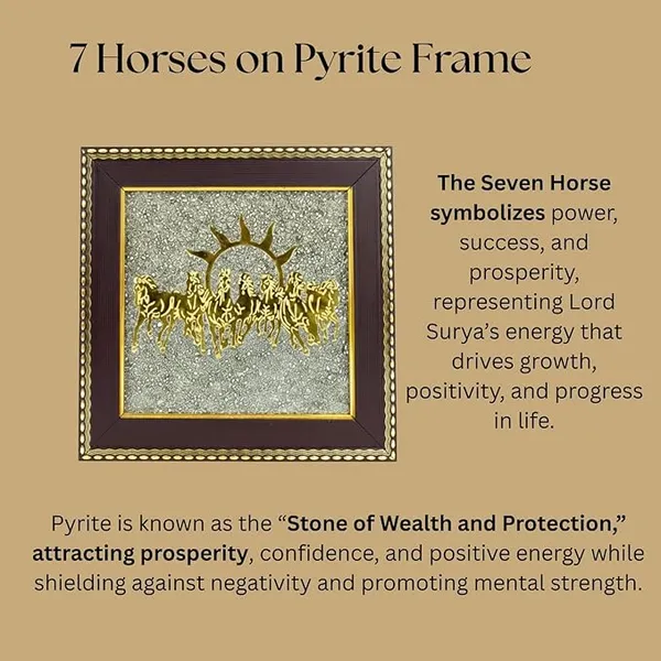 Pyrite_Stone_Frame_with_Vastu_Seven_Running_Horses_with_Sun_to_Attract_Money,_Protection_and_Chakra_Healing_-_Wooden_Photo_Frame_Wall_Decor_Items_for_Living_Room_with_Original_Pyrite_Dust_for_Money_Success
