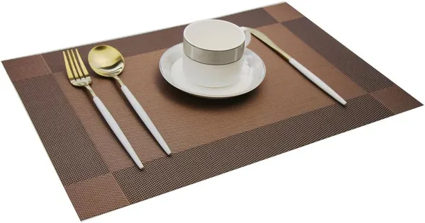 Brown_Dining_Table_Placemat_Set_Pvc_Material_NonSlip_Washable_And_Heat_Resistant_Tablemates_Size_45X30Cm_6_Placemat_With_Runner