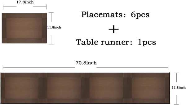 Brown_Dining_Table_Placemat_Set_Pvc_Material_NonSlip_Washable_And_Heat_Resistant_Tablemates_Size_45X30Cm_6_Placemat_With_Runner