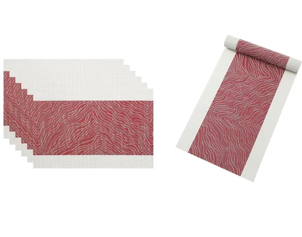 Red_Dining_Table_Placemat_Set_Pvc_Material_NonSlip_Washable_And_Heat_Resistant_Tablemates_Size_45X30Cm_And_Table_Runner_180Cm_X_30Cm_6_Placemat_With_Runner