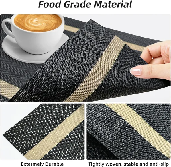 Black_Dining_Table_Placemat_Set_Pvc_Material_NonSlip_Washable_And_Heat_Resistant_Tablemats_Size_45X30Cm_8_Pcs_Placemat