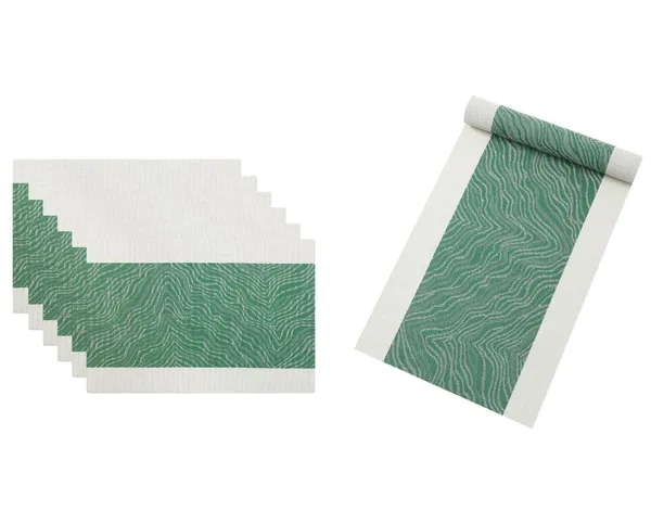Green_Dining_Table_Placemat_Set_Pvc_Material_NonSlip_Washable_And_Heat_Resistant_Tablemates_Size_45X30Cm_And_Table_Runner_180Cm_X_30Cm_6_Placemat_With_Runner