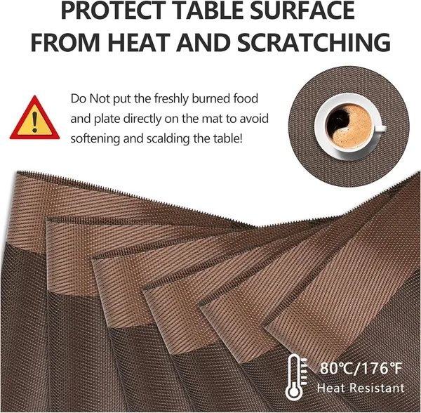 Brown_Dining_Table_Placemat_Set_Pvc_Material_NonSlip_Washable_And_Heat_Resistant_Tablemates_Size_45X30Cm_6_Pcs_Placemat