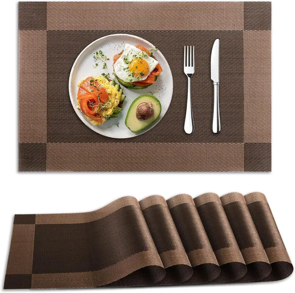 Brown_Dining_Table_Placemat_Set_Pvc_Material_NonSlip_Washable_And_Heat_Resistant_Tablemates_Size_45X30Cm_6_Pcs_Placemat