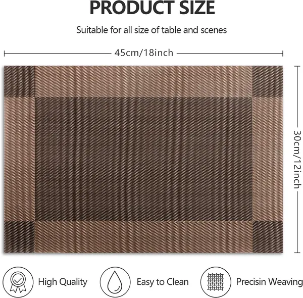 Brown_Dining_Table_Placemat_Set_Pvc_Material_NonSlip_Washable_And_Heat_Resistant_Tablemates_Size_45X30Cm_6_Pcs_Placemat