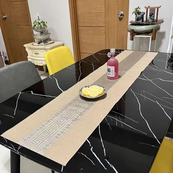 Beige_Dining_Table_Placemat_Set_Pvc_Material_NonSlip_Washable_And_Heat_Resistant_Tablemates_Size_45X30Cm_And_Table_Runner_180Cm_X_30Cm_4_Placemat_With_Runner