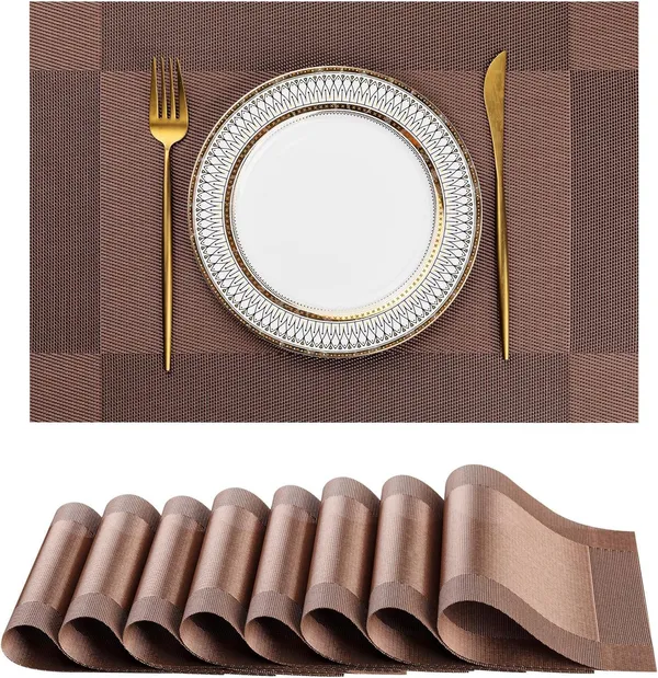 Brown_Dining_Table_Placemat_Set_Pvc_Material_NonSlip_Washable_And_Heat_Resistant_Tablemates_Size_45X30Cm_8_Pcs_Placemat
