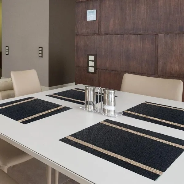 Black_Dining_Table_Placemat_Set_Pvc_Material_NonSlip_Washable_And_Heat_Resistant_Tablemates_Size_45X30Cm_4_Pcs_Placemat