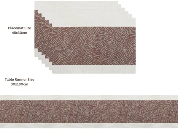 Brown_Dining_Table_Placemat_Set_Pvc_Material_NonSlip_Washable_And_Heat_Resistant_Tablemates_Size_45X30Cm_And_Table_Runner_180Cm_X_30Cm_4_Placemat_With_Runner