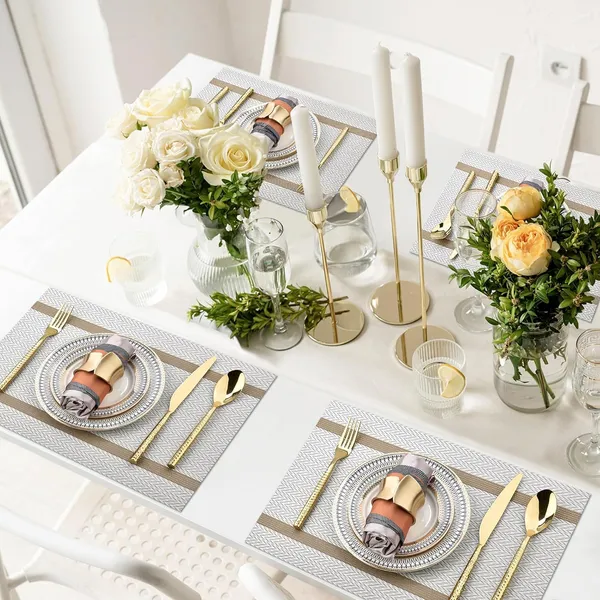 White_Dining_Table_Placemat_Set_Pvc_Material_NonSlip_Washable_And_Heat_Resistant_Tablemates_Size_45X30Cm_4_Pcs_Placemat
