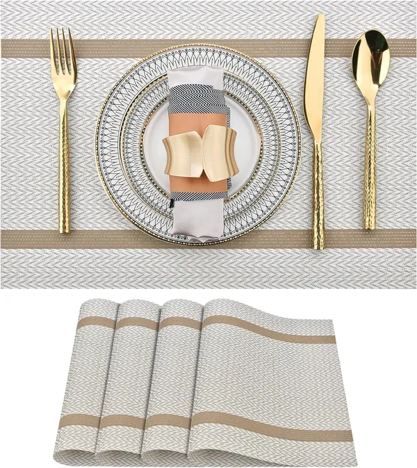 White_Dining_Table_Placemat_Set_Pvc_Material_NonSlip_Washable_And_Heat_Resistant_Tablemates_Size_45X30Cm_4_Pcs_Placemat