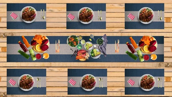 Blue_Dining_Table_Placemat_Set_Pvc_Material_NonSlip_Washable_And_Heat_Resistant_Tablemats_Size_45X30Cm_And_Table_Runner_180Cm_X_30Cm_6_Placemat_With_Runner