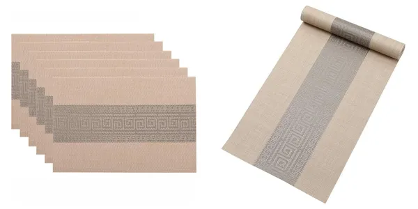 Beige_Dining_Table_Placemat_Set_Pvc_Material_NonSlip_Washable_And_Heat_Resistant_Tablemats_Size_45X30Cm_And_Table_Runner_180Cm_X_30Cm_6_Placemat_With_Runner