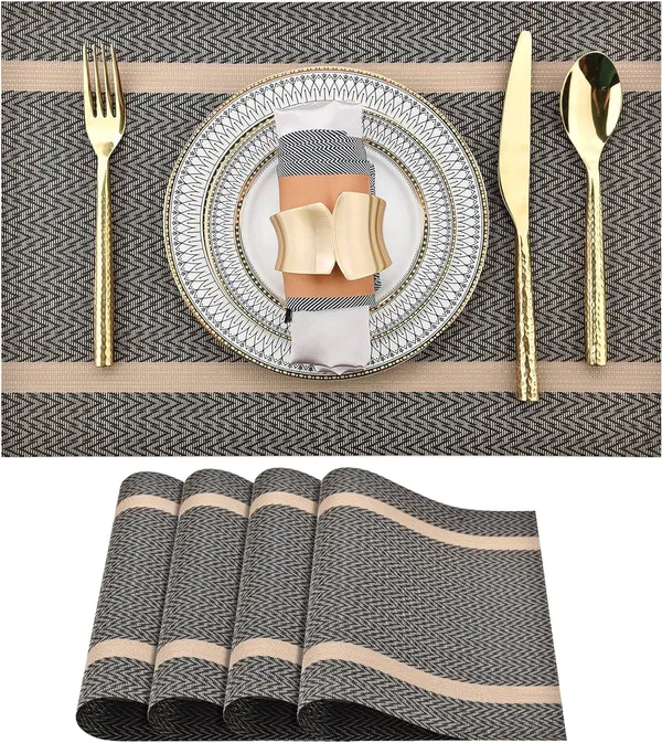 Brown_Dining_Table_Placemat_Set_Pvc_Material_NonSlip_Washable_And_Heat_Resistant_Tablemates_Size_45X30Cm_4_Pcs_Placemat