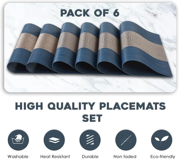 Blue_Dining_Table_Placemat_Set_Pvc_Material_NonSlip_Washable_And_Heat_Resistant_Tablemats_Size_45X30Cm_6_Pcs_Placemat
