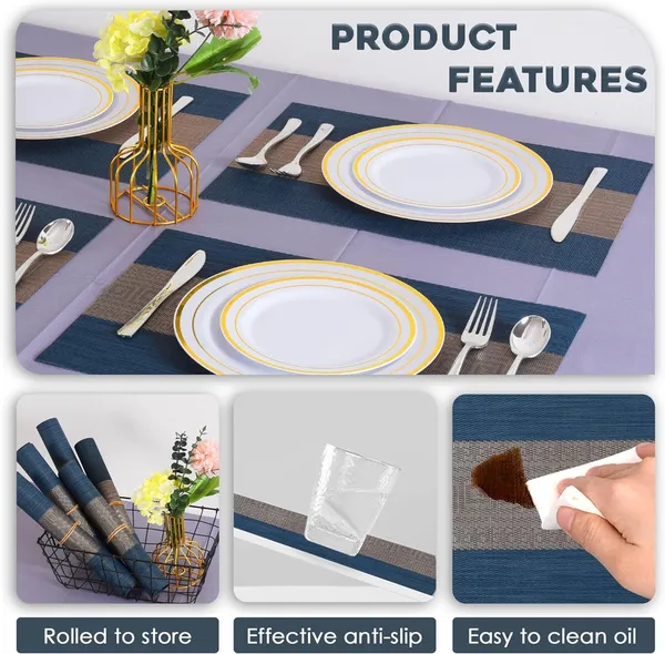 Blue_Dining_Table_Placemat_Set_Pvc_Material_NonSlip_Washable_And_Heat_Resistant_Tablemats_Size_45X30Cm_6_Pcs_Placemat