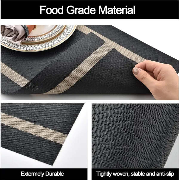 Black_Dining_Table_Placemat_Set_Pvc_Material_NonSlip_Washable_And_Heat_Resistant_Tablemates_Size_45X30Cm_6_Pcs_Placemat