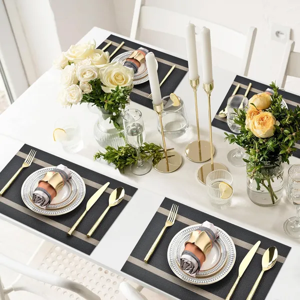 Black_Dining_Table_Placemat_Set_Pvc_Material_NonSlip_Washable_And_Heat_Resistant_Tablemates_Size_45X30Cm_6_Pcs_Placemat