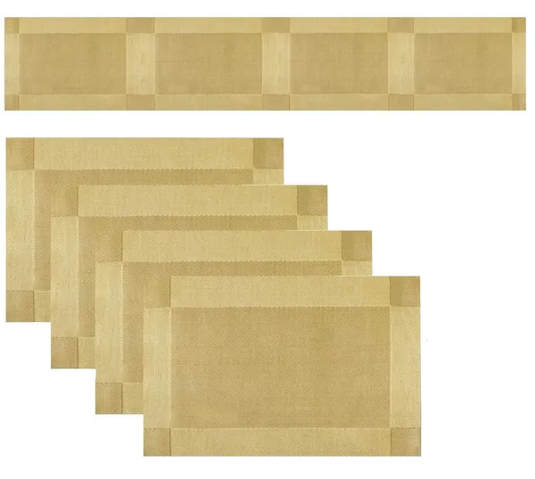 Gold_Dining_Table_Placemat_Set_Pvc_Material_NonSlip_Washable_And_Heat_Resistant_Tablemats_Size_45X30Cm_And_Table_Runner_180X30Cm_4_Placemat_With_Runner