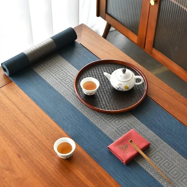 Blue_Dining_Table_Placemat_Set_Pvc_Material_NonSlip_Washable_And_Heat_Resistant_Table_Runner_180Cm_X_30Cm