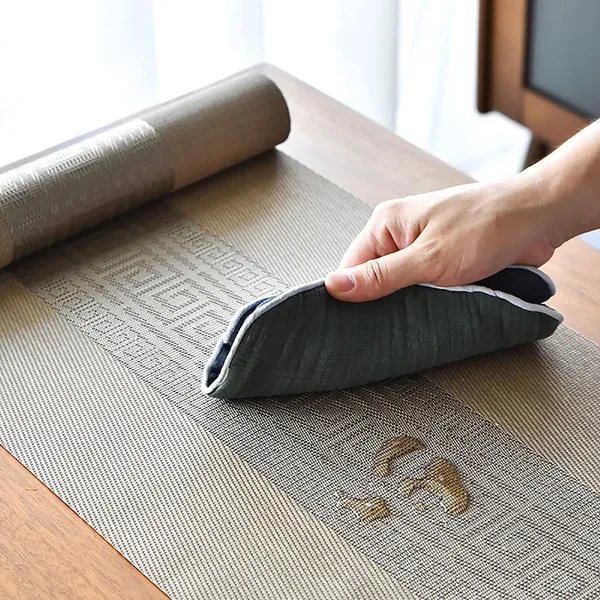 Brown_Dining_Table_Placemat_Set_Pvc_Material_NonSlip_Washable_And_Heat_Resistant_Tablemates_Size_45X30Cm_And_Table_Runner_180Cm_X_30Cm_6_Placemat_With_Runner