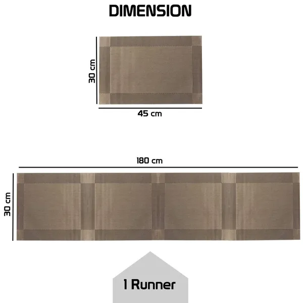 Brown_Dining_Table_Placemat_Set_Pvc_Material_NonSlip_Washable_And_Heat_Resistant_Tablemats_Size_45X30Cm_And_Table_Runner_180_Cm_X_30_Cm_4_Placemat_With_Runner