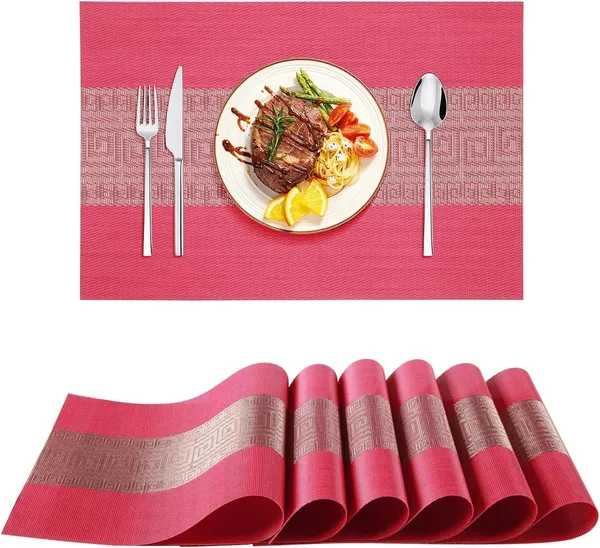 Red_Dining_Table_Placemat_Set_Pvc_Material_NonSlip_Washable_And_Heat_Resistant_Tablemats_Size_45X30Cm_6_Pcs_Placemat