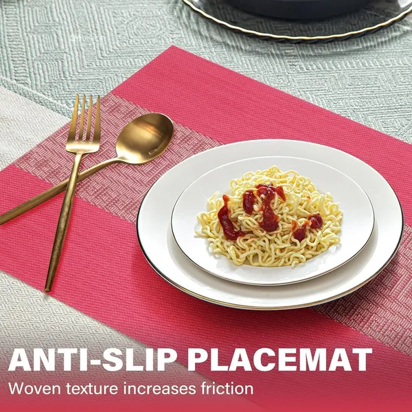 Red_Dining_Table_Placemat_Set_Pvc_Material_NonSlip_Washable_And_Heat_Resistant_Tablemats_Size_45X30Cm_6_Pcs_Placemat