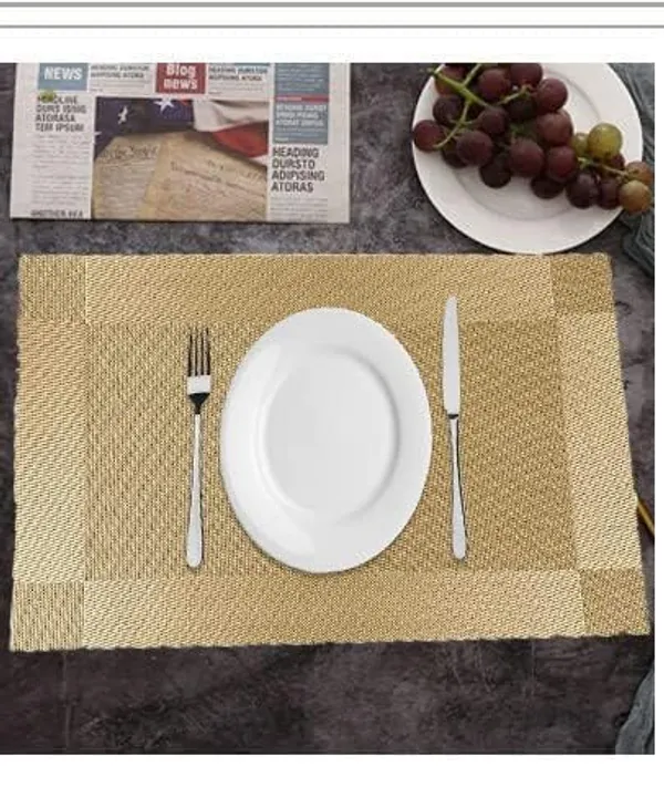 Gold_Dining_Table_Placemat_Set_Pvc_Material_NonSlip_Washable_And_Heat_Resistant_Tablemates_Size_45X30Cm_And_Table_Runner_180Cm_X_30Cm_6_Placemat_With_Runner