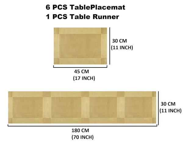 Gold_Dining_Table_Placemat_Set_Pvc_Material_NonSlip_Washable_And_Heat_Resistant_Tablemates_Size_45X30Cm_And_Table_Runner_180Cm_X_30Cm_6_Placemat_With_Runner