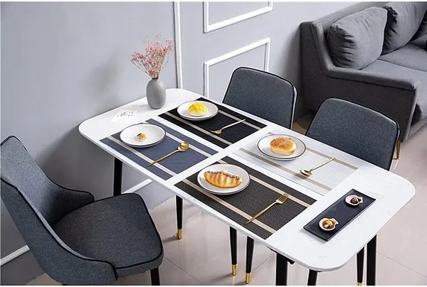 Black_Dining_Table_Placemat_Set_Pvc_Material_NonSlip_Washable_And_Heat_Resistant_Tablemates_Size_45X30Cm_And_Table_Runner_180Cm_X_30Cm_6_Placemat_With_Runner
